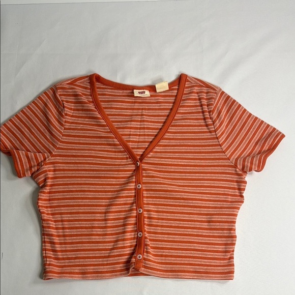 Levi's V-Neck Orange Striped Tee - Picture 1 of 5